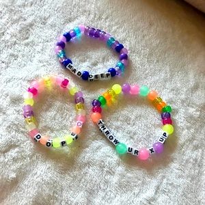 Handmade Kandi Bracelet Trio – Friendship Rave Set | Festival EDM PLUR Jewelry